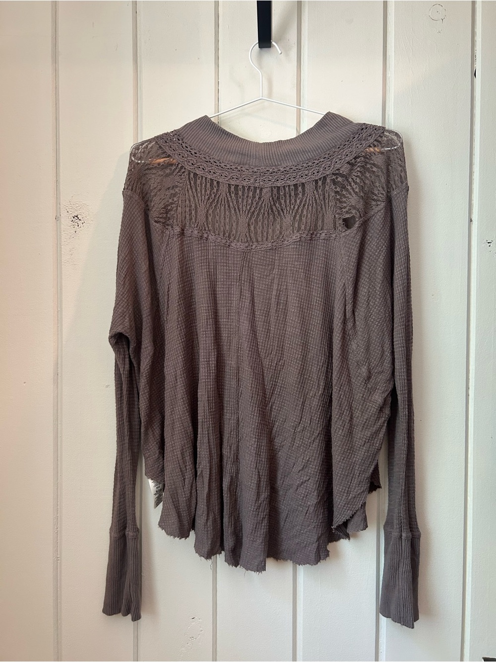 Free People Taupe Lace waffle knit Long Sleeve Top - Picture 6 of 7